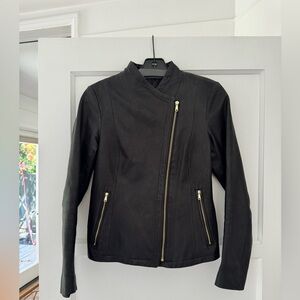 Cole Haan Black Leather Jacket with Gold details